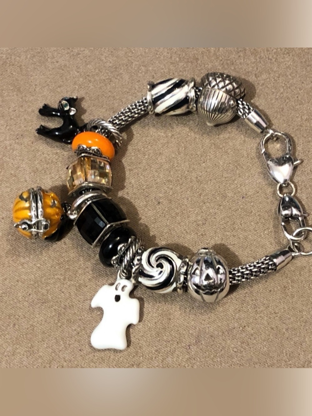 Brighton Primavera Spacer in Orange Resin bead with silver edges in floral motif - Picture 5 of 8